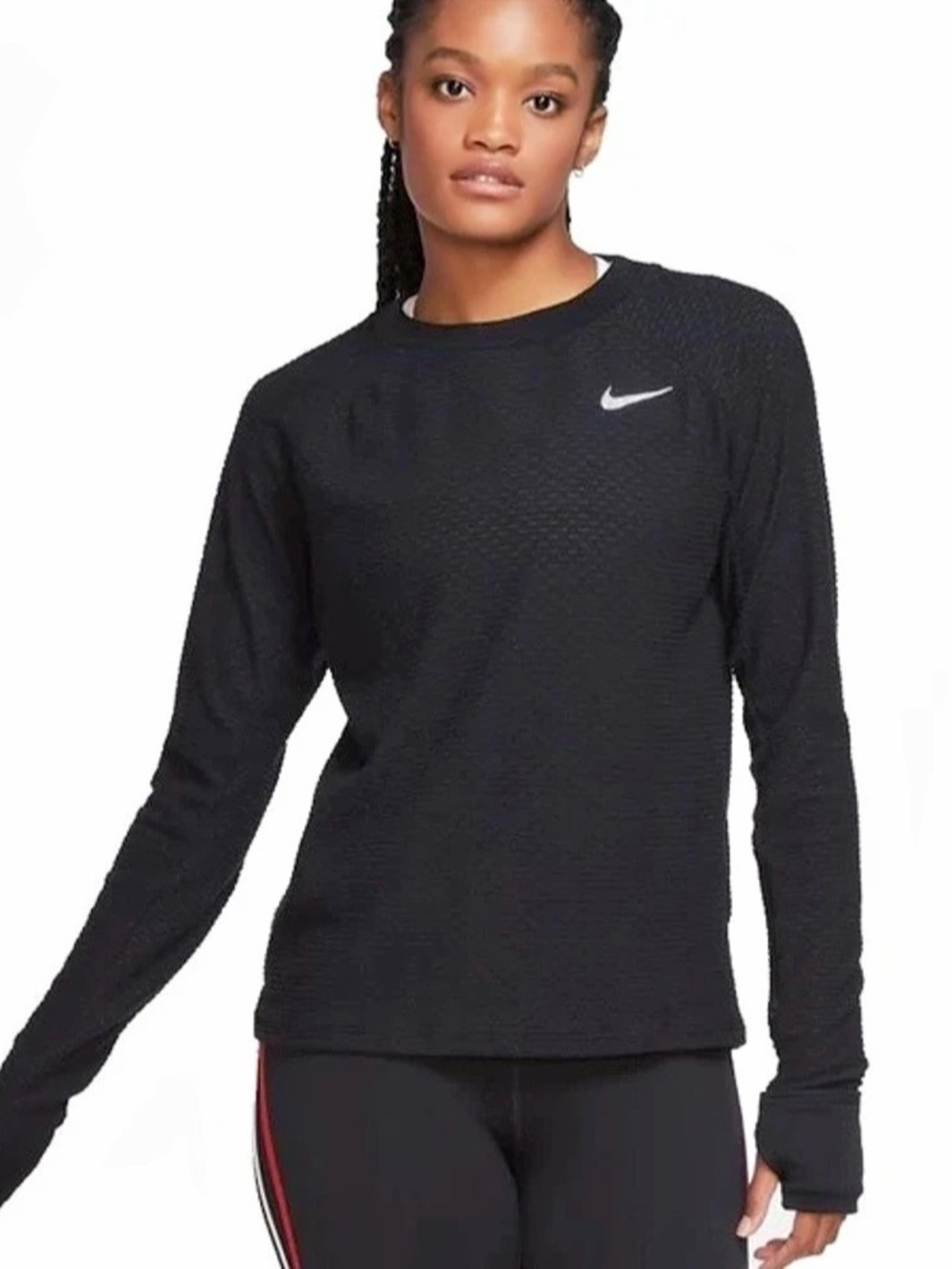 NIKE SPHERE LONG SLEEVE WOMEN'S RUNNING CREW - BLACK/REFLECTIVE SILVER